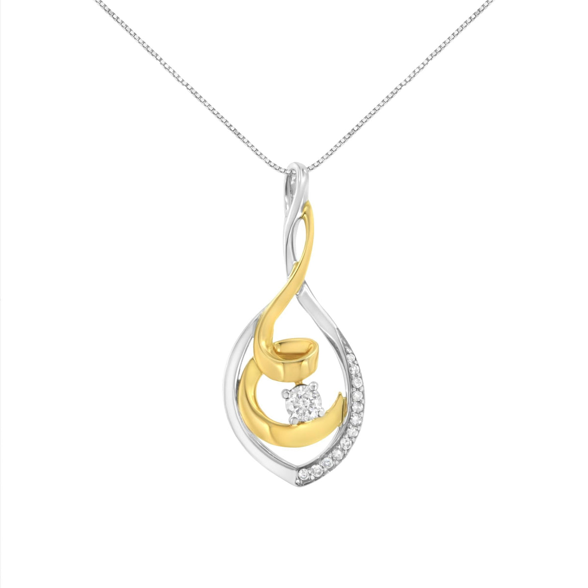 10K Two-Tone Yellow & White Gold 1/4 Cttw Brilliant-Cut Round Diamond Spiral Link 18" Pendant Necklace (I-J Color, I2-I3 Clarity) - Finanzasymercado