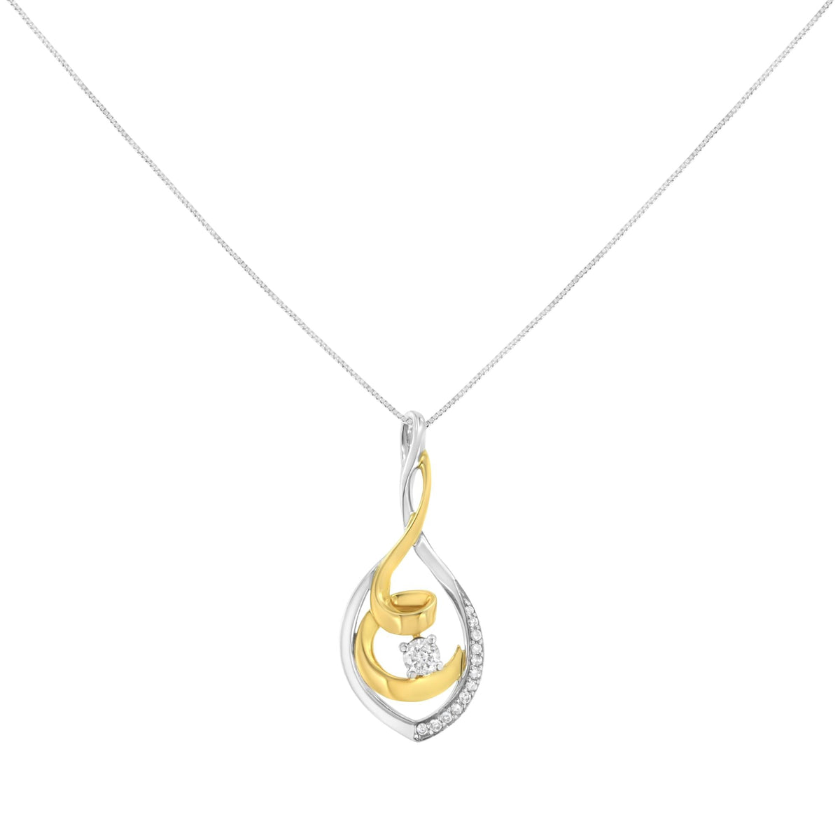 10K Two-Tone Yellow & White Gold 1/4 Cttw Brilliant-Cut Round Diamond Spiral Link 18" Pendant Necklace (I-J Color, I2-I3 Clarity) - Finanzasymercado
