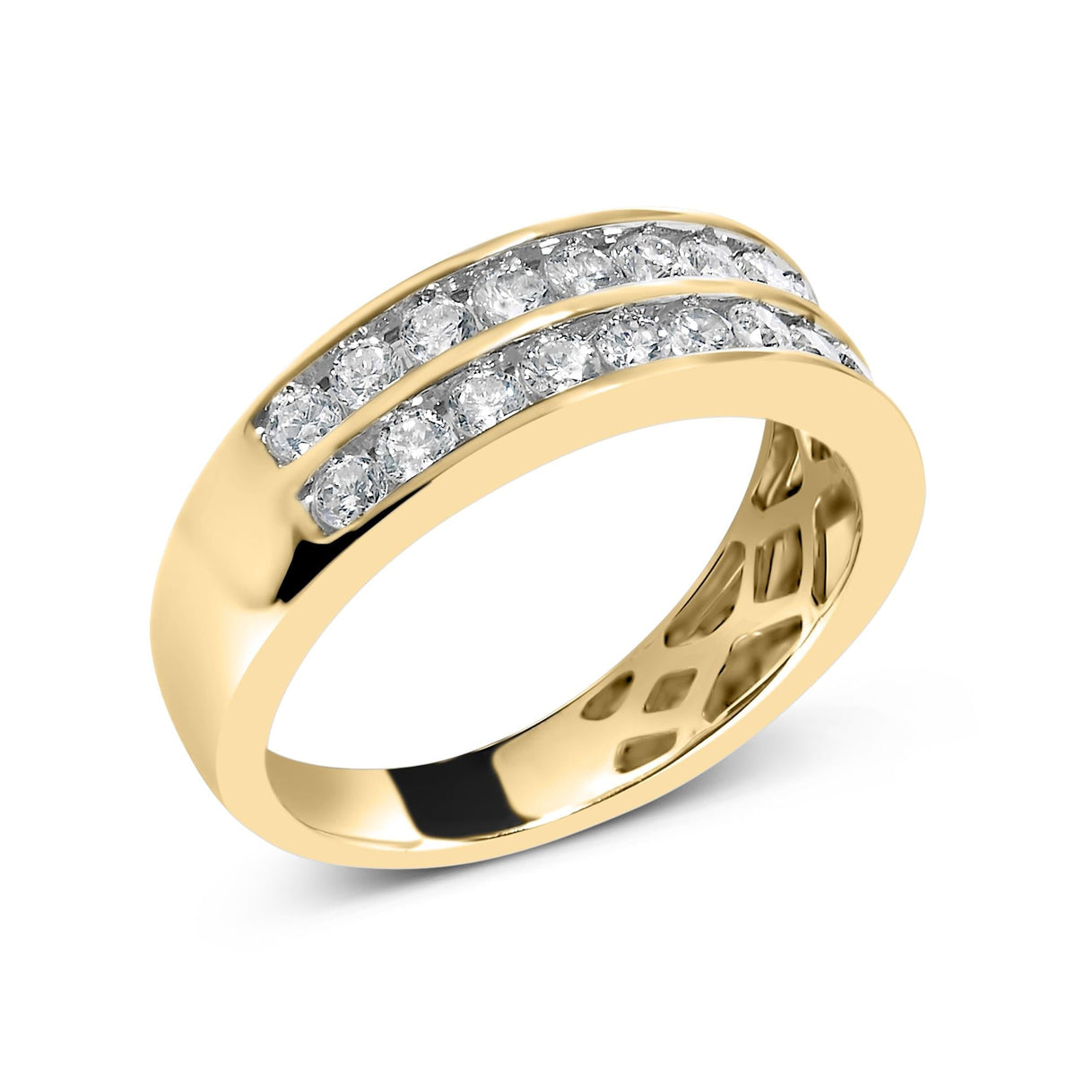10K Yellow Gold Two-Row Diamond Band Ring (1 Cttw, J-K Color, I1-I2 Clarity) - Finanzasymercado