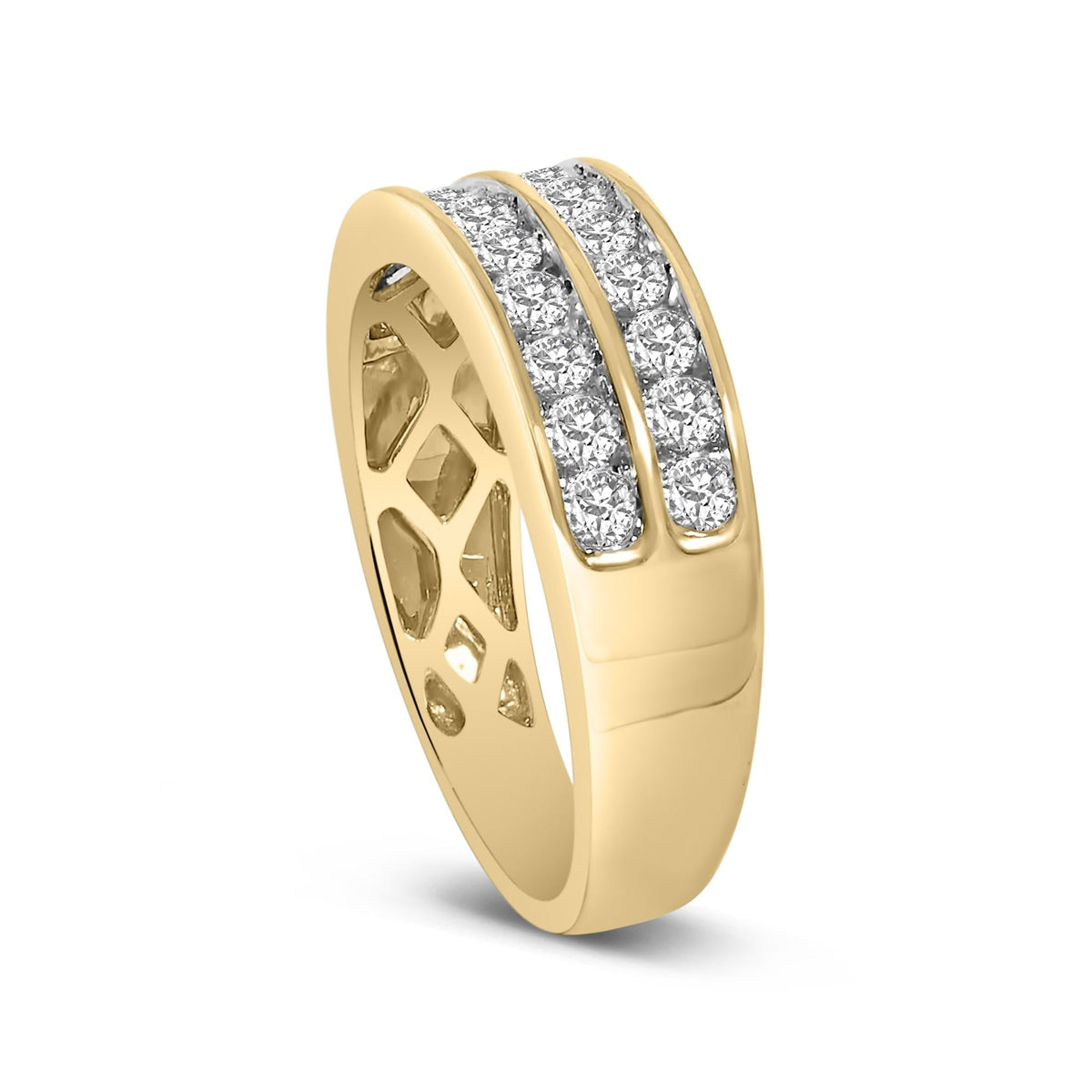 10K Yellow Gold Two-Row Diamond Band Ring (1 Cttw, J-K Color, I1-I2 Clarity) - Finanzasymercado