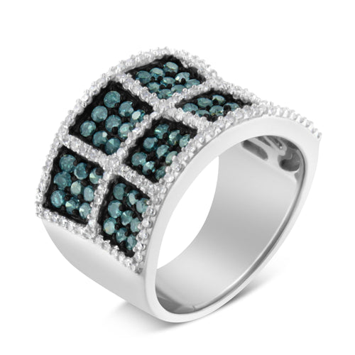 14K White Gold White and Treated Blue Diamond Cocktail Ring (1 1/2 Cttw, H-I Color, I1-I2 Clarity) - Finanzasymercado