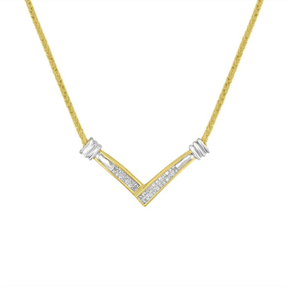 14K Yellow and White Gold 1/4 Cttw Princess Cut Diamond Channel-Set “V” Shape 18" Pendant Necklace (H-I Color, SI2-I1 Clarity) - Finanzasymercado