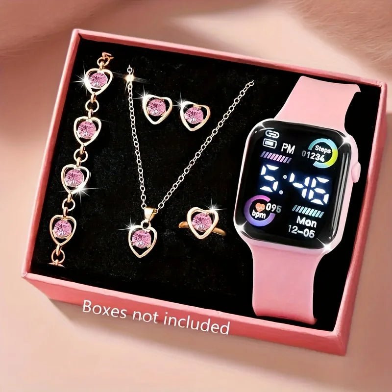 6-Piece Set of Fashion Electronic Watch Necklace Earrings Ring Set for Teenagers Boys and Girls, the Best Choice for Friend - Finanzasymercado