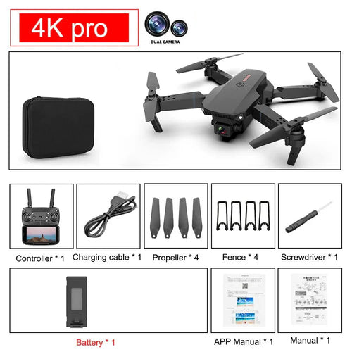 E88 Pro Foldable Quadcopter Drone - WIFI FPV, HD 4K Camera, Altitude Hold - Finanzasymercado