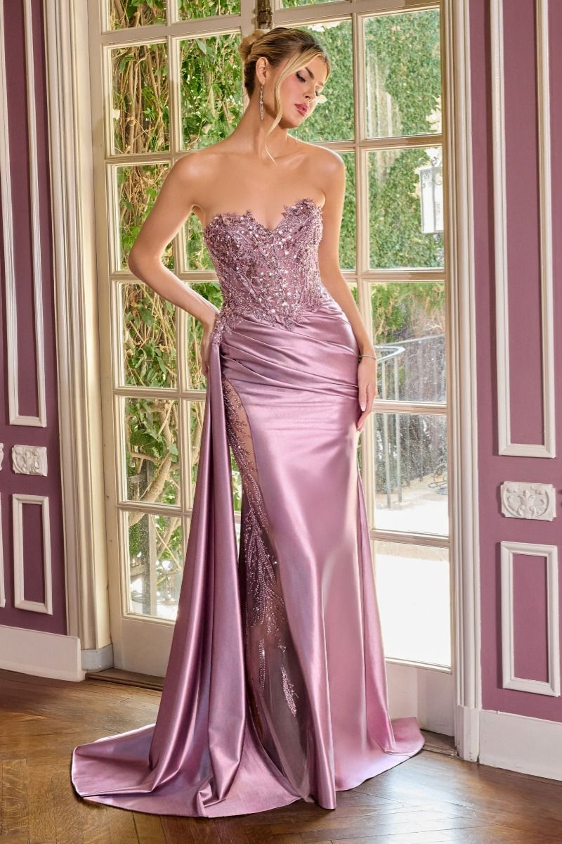 Sequins Embellished Long Graduation Gown w/ Corset Bodice & Side Drape CDCDS565 - Finanzasymercado